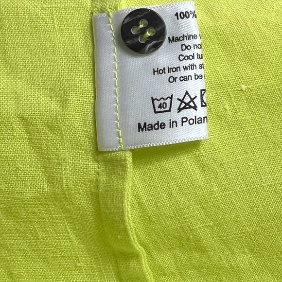 ESKANDAR Long Beachy Dress Short Sleeve Tunic Sz 0 Green Lemon 100% Woven Linen - Picture 5 of 6